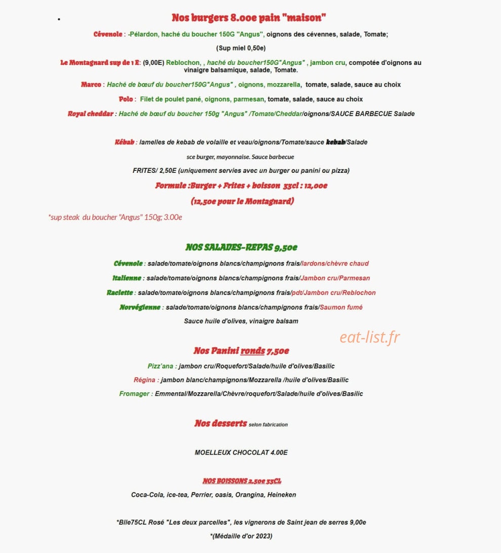 Pizz'ana — carte page 1