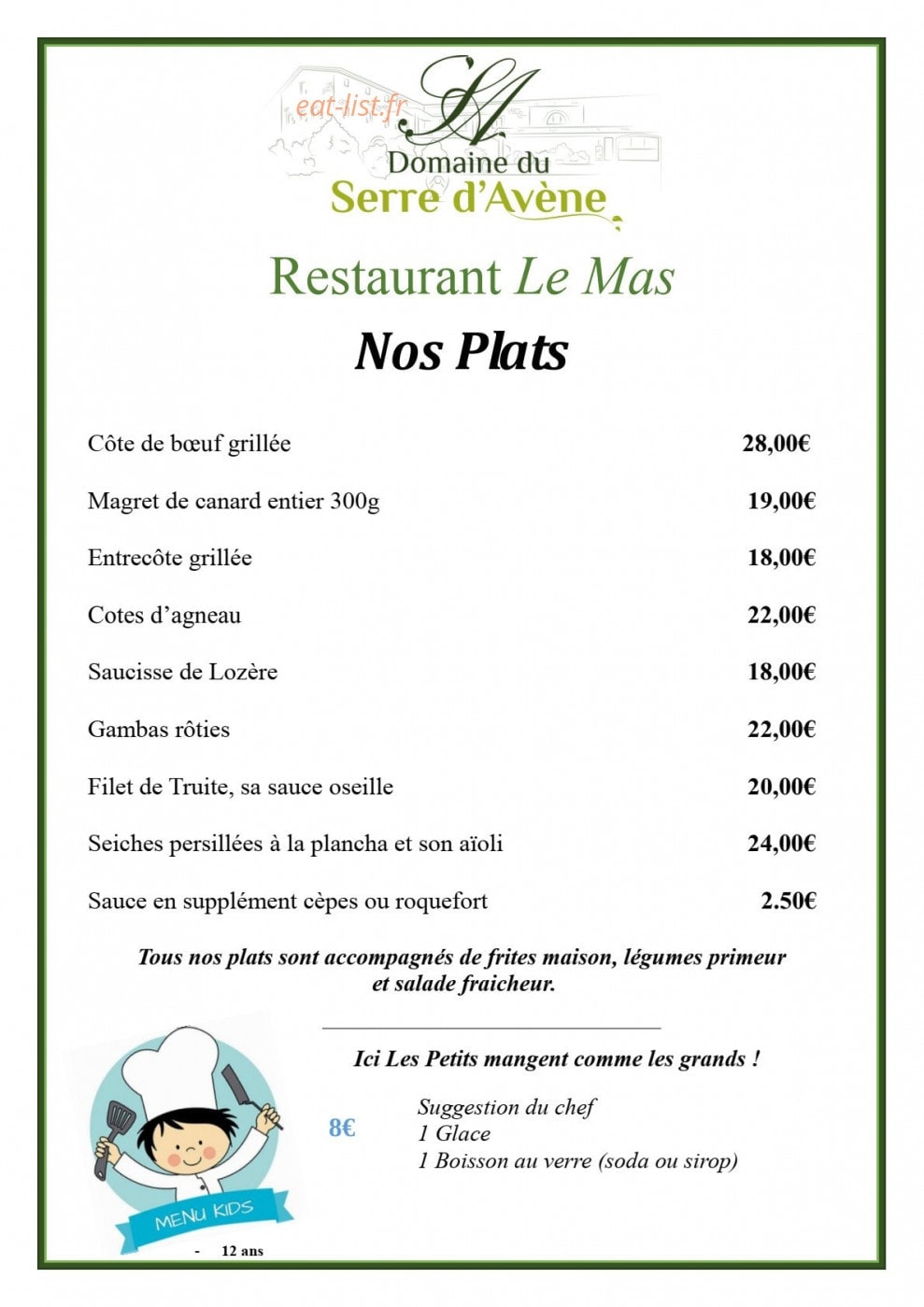 Restaurant Le Mas — carte page 3