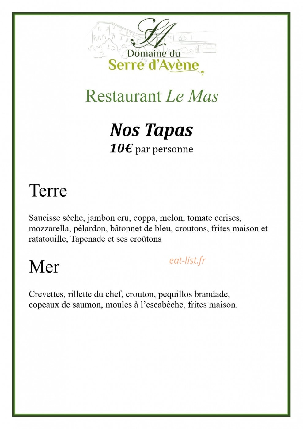 Restaurant Le Mas — carte page 2
