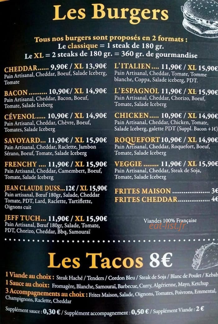 Carte et menu de Pizza Factory à Aramon — Les burgers et tacos