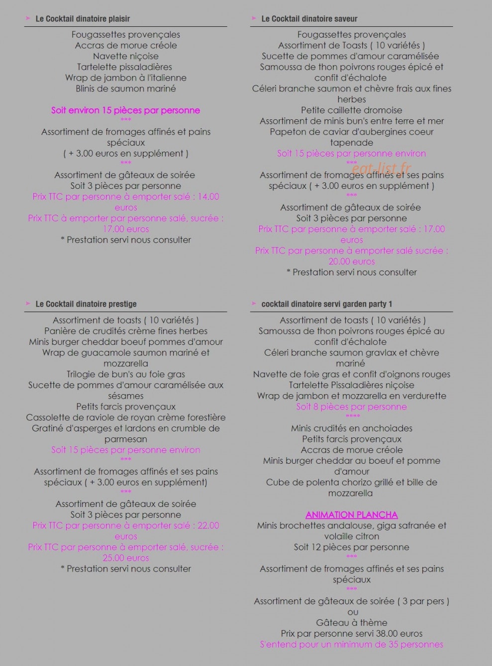 Augustin Traiteur — carte page 17