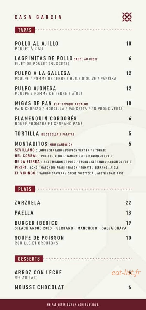 CASA Garcia — carte page 1