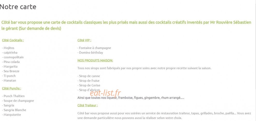 Côté Bar — carte page 1
