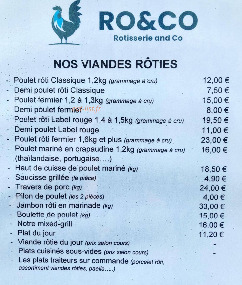 Carte et menu de Rôtisserie and Co à Villeneuve les Avignons — Les viandes rôties