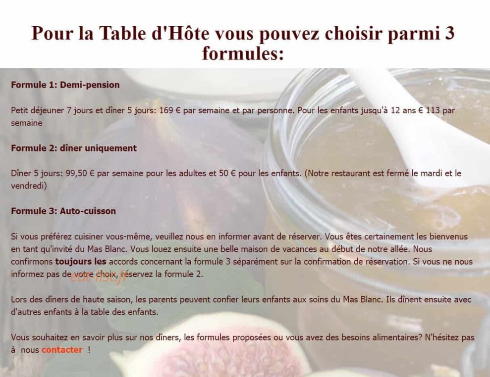 Table d`Hôte — carte page 1