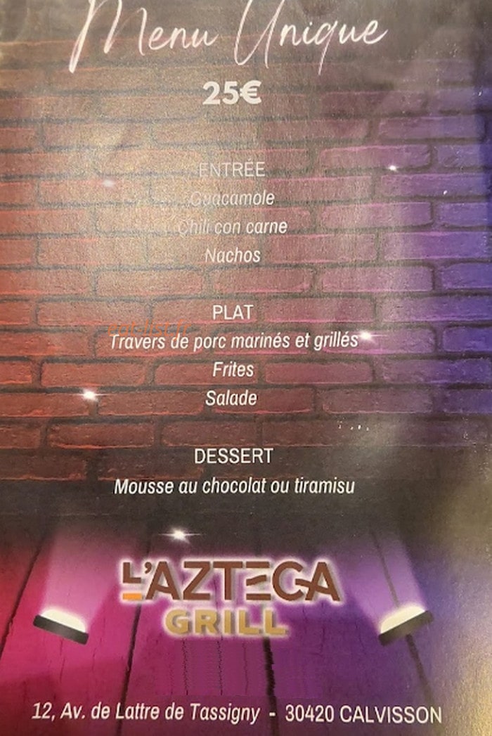 L’azteca Grill — carte page 1