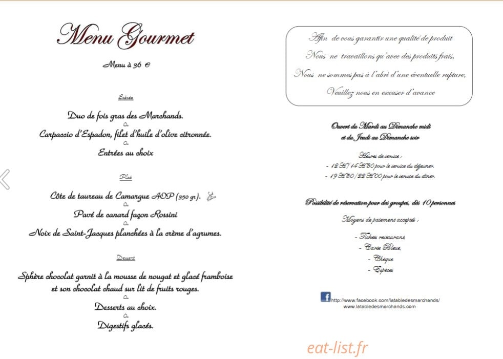 La Table des Marchands — carte page 6