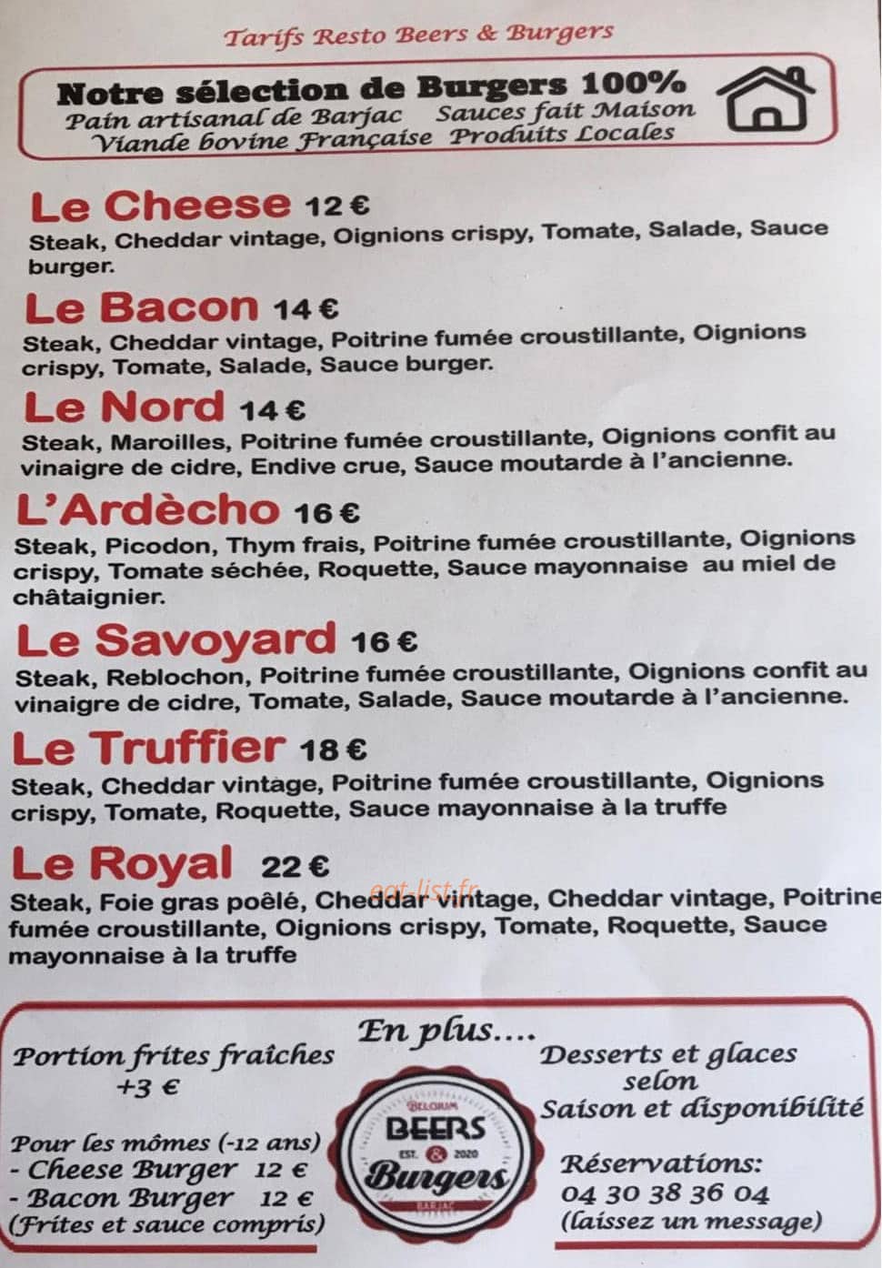 Beers & Burgers — carte page 1