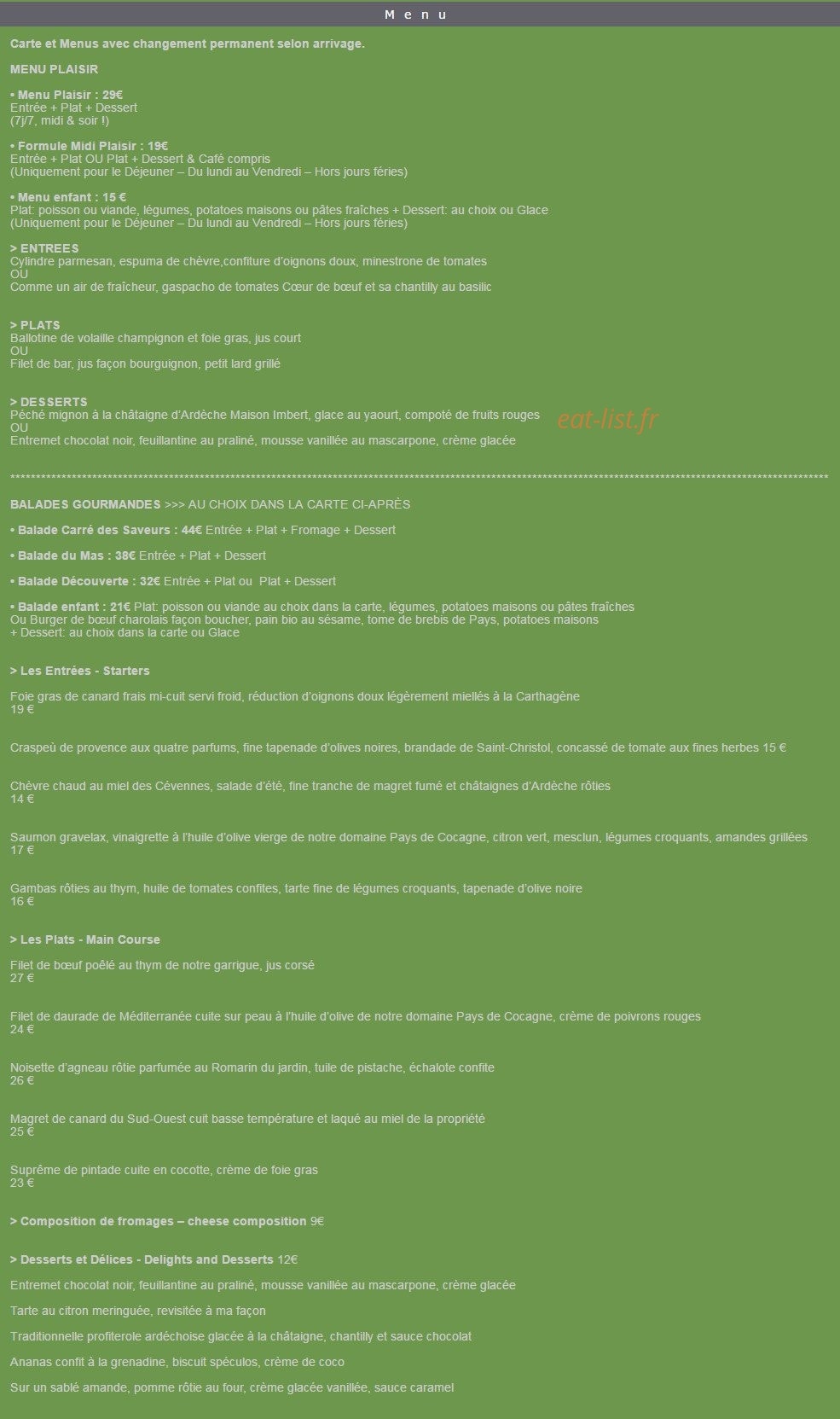 Le Carré des Saveurs — carte page 1