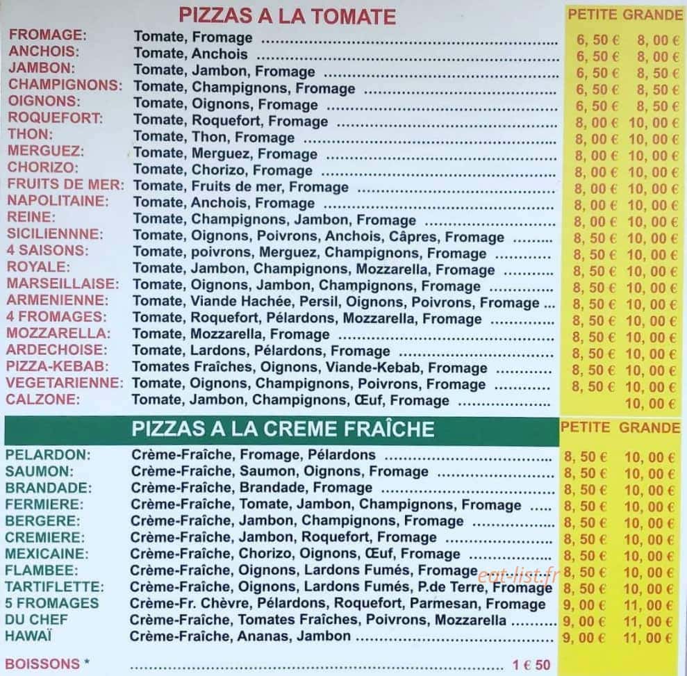 Pizza Chez Albert — carte page 1