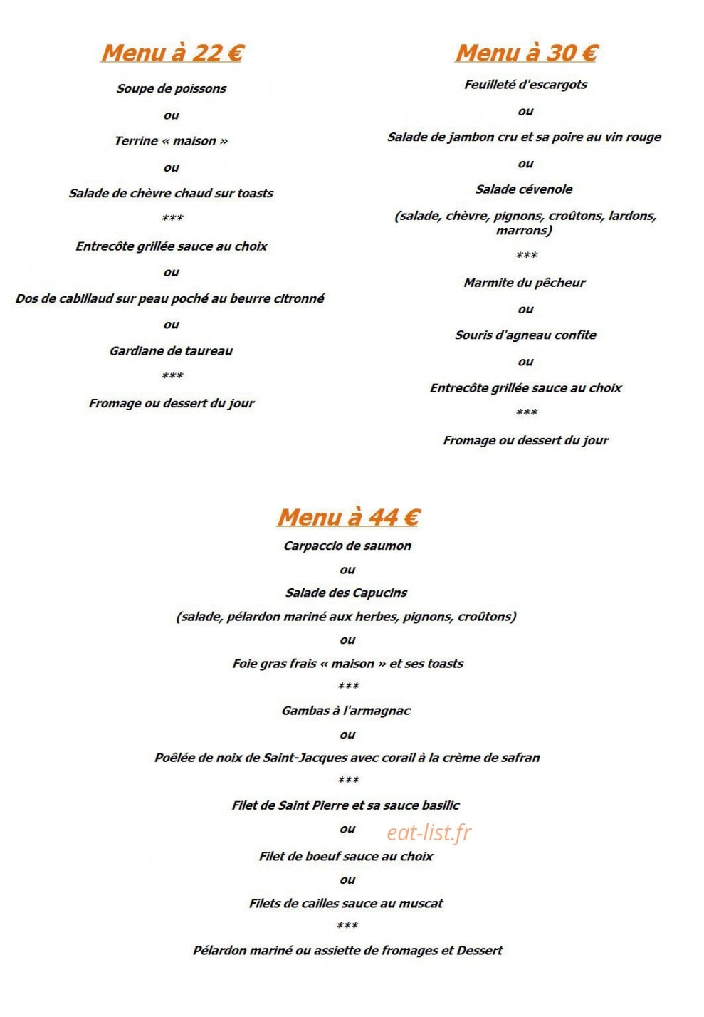 Restaurant le Clos des Capucins — carte page 1