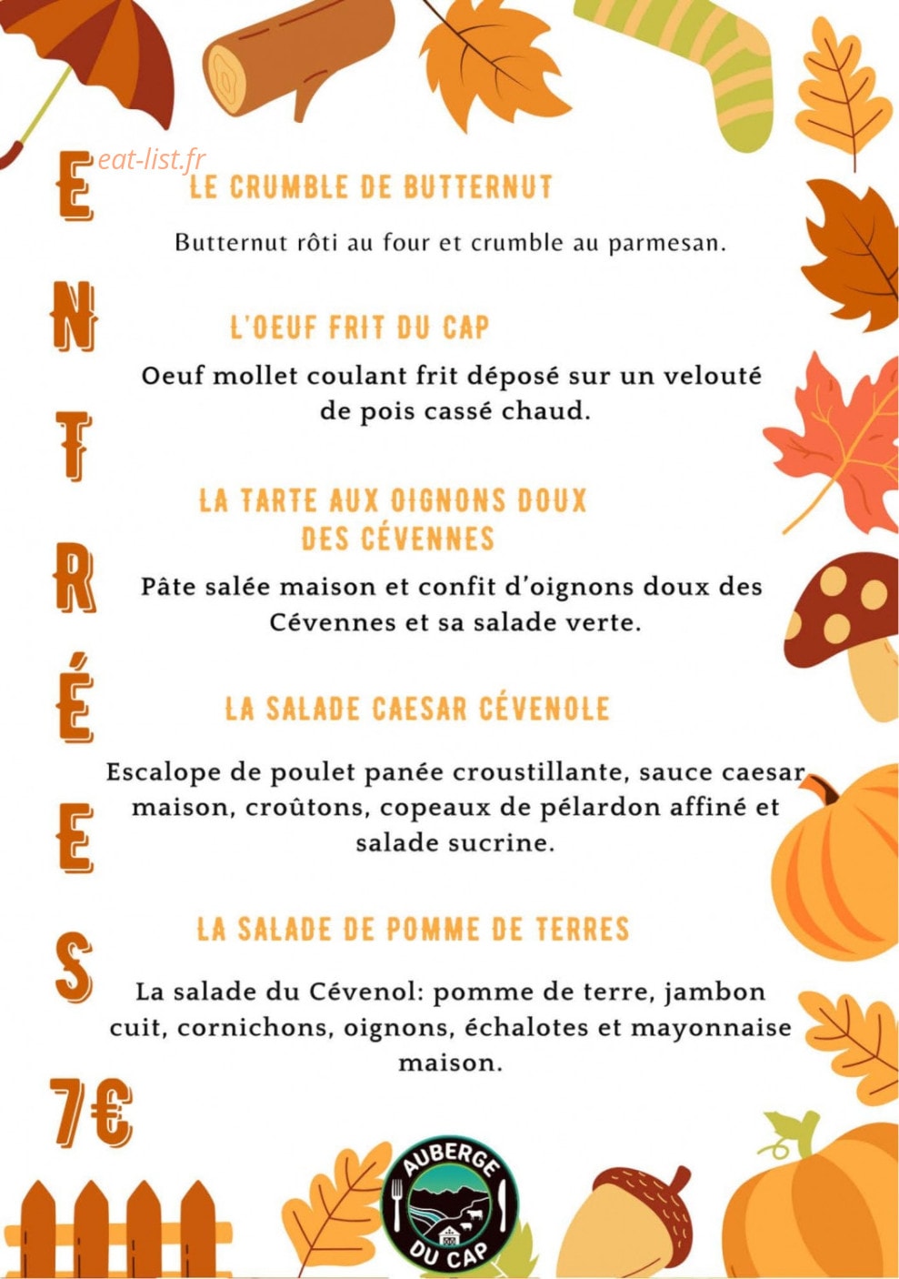 Auberge du Cap — carte page 1