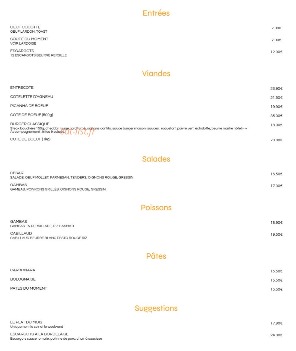 Carte et menu de Brasserie Le France à Aimargues — Les entrées, viandes et salades, ...