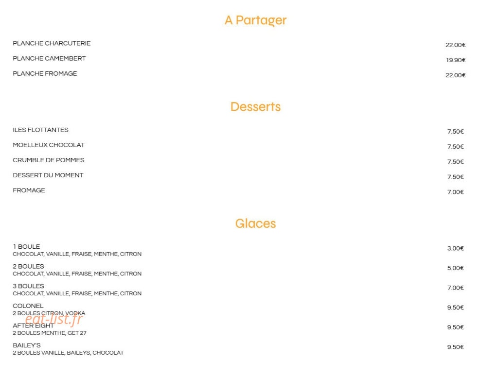 Carte et menu de Brasserie Le France à Aimargues — A partager, desserts et glaces