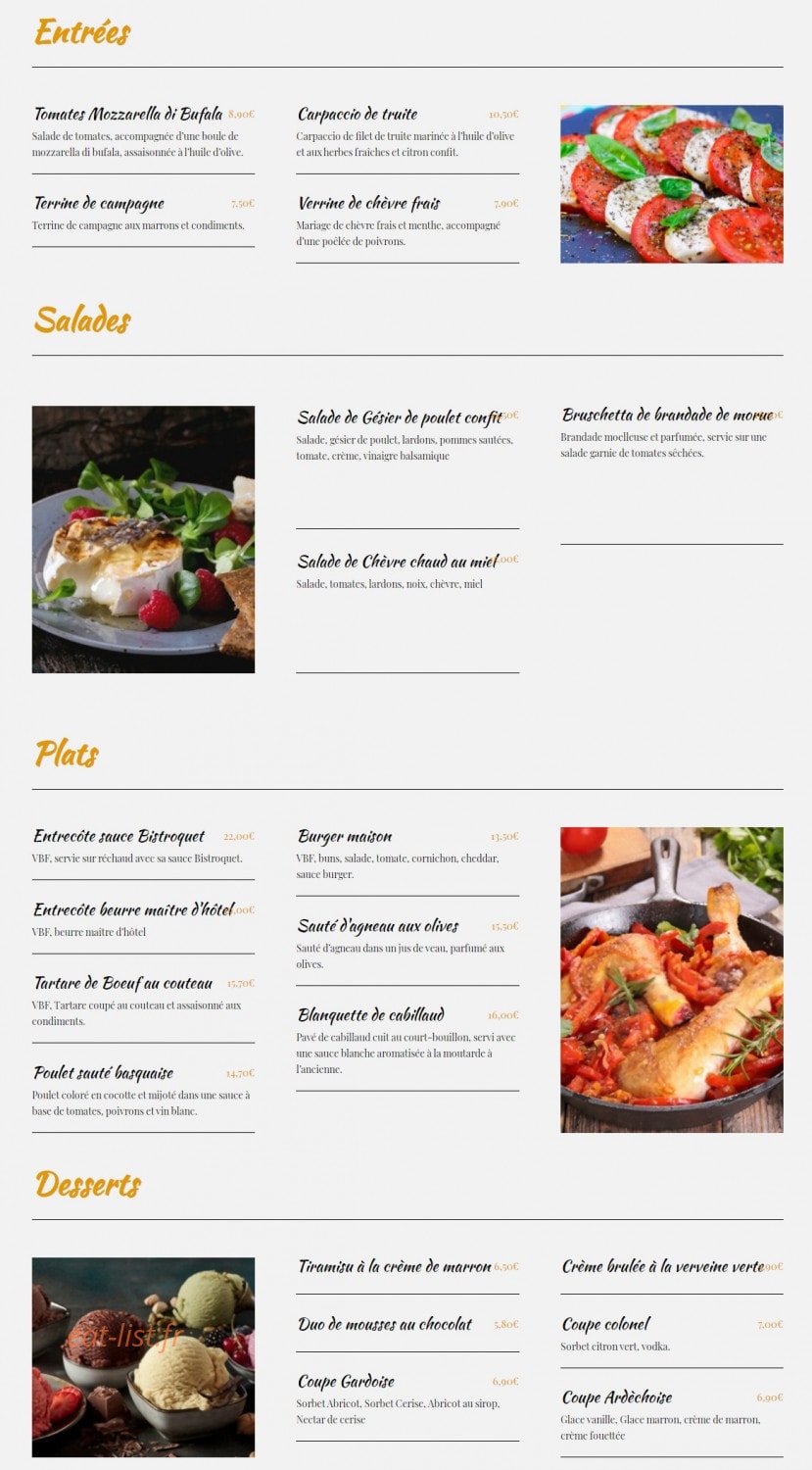 Le bistroquet — carte page 1