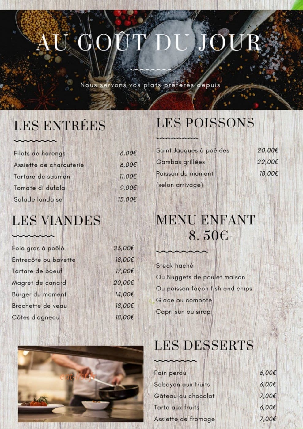 Au Gout du Jour — carte page 1