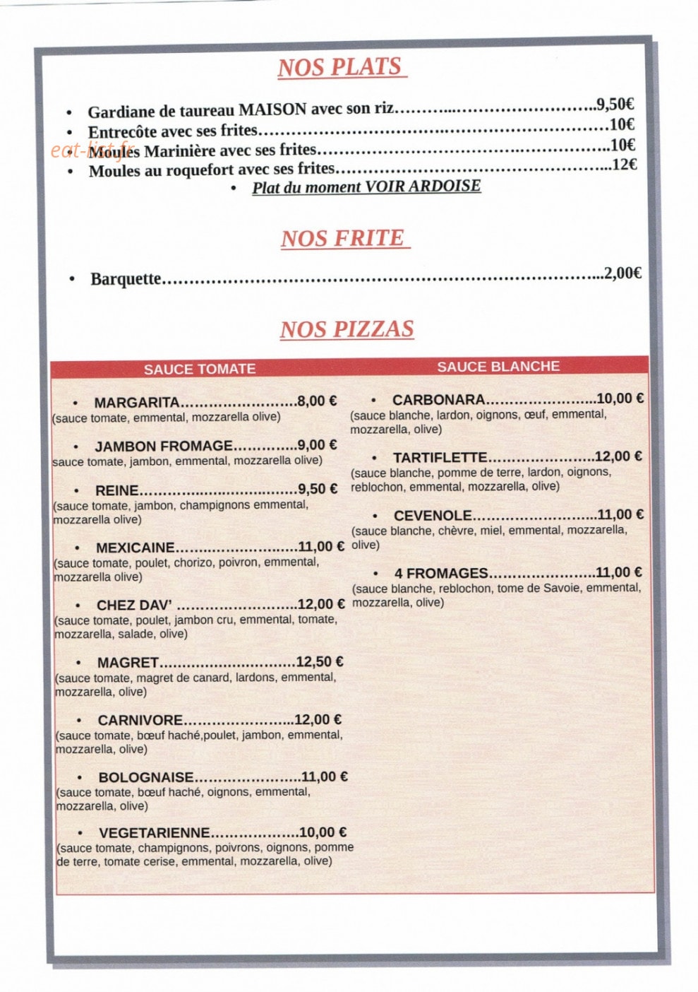 Chez dav' — carte page 2