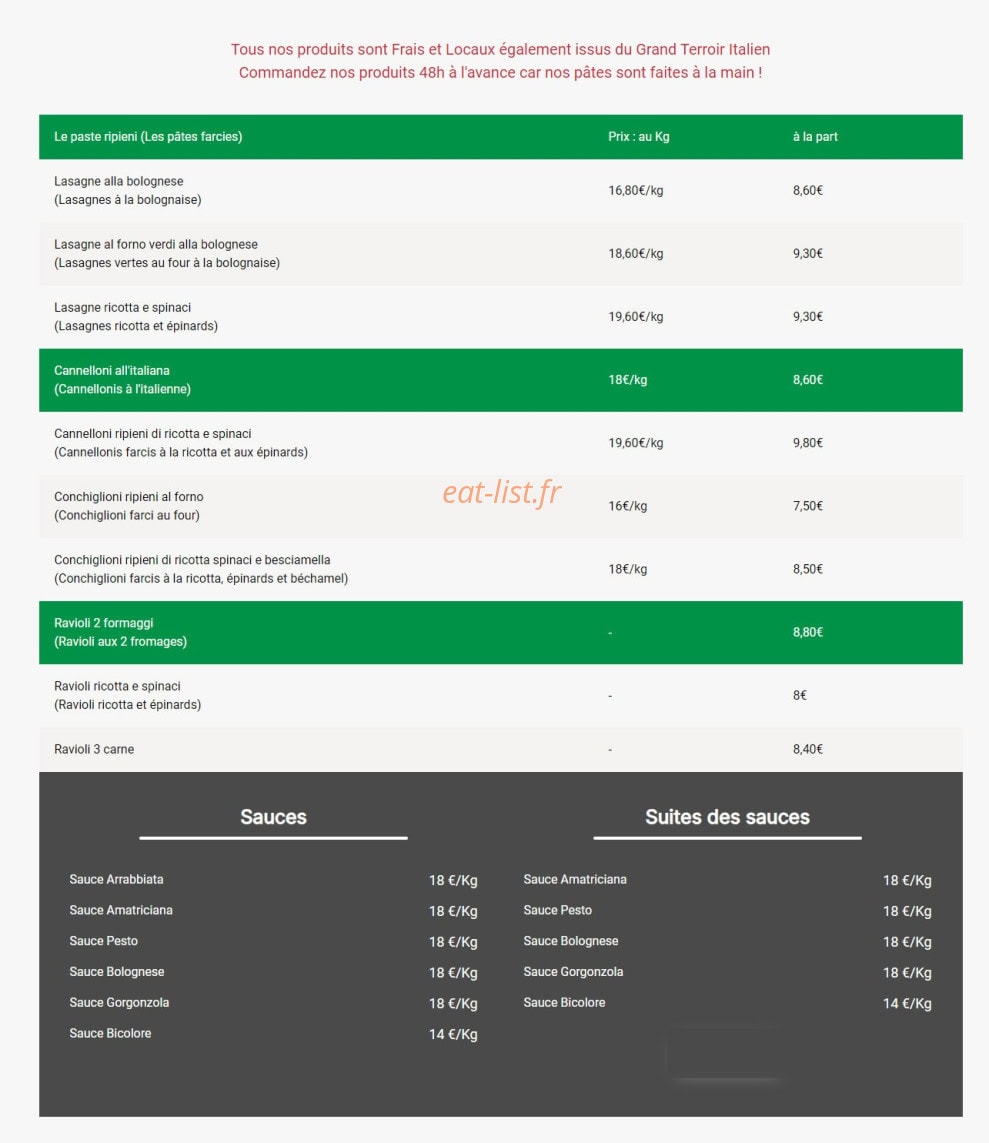 Pasta Fresca Mirella — carte page 2