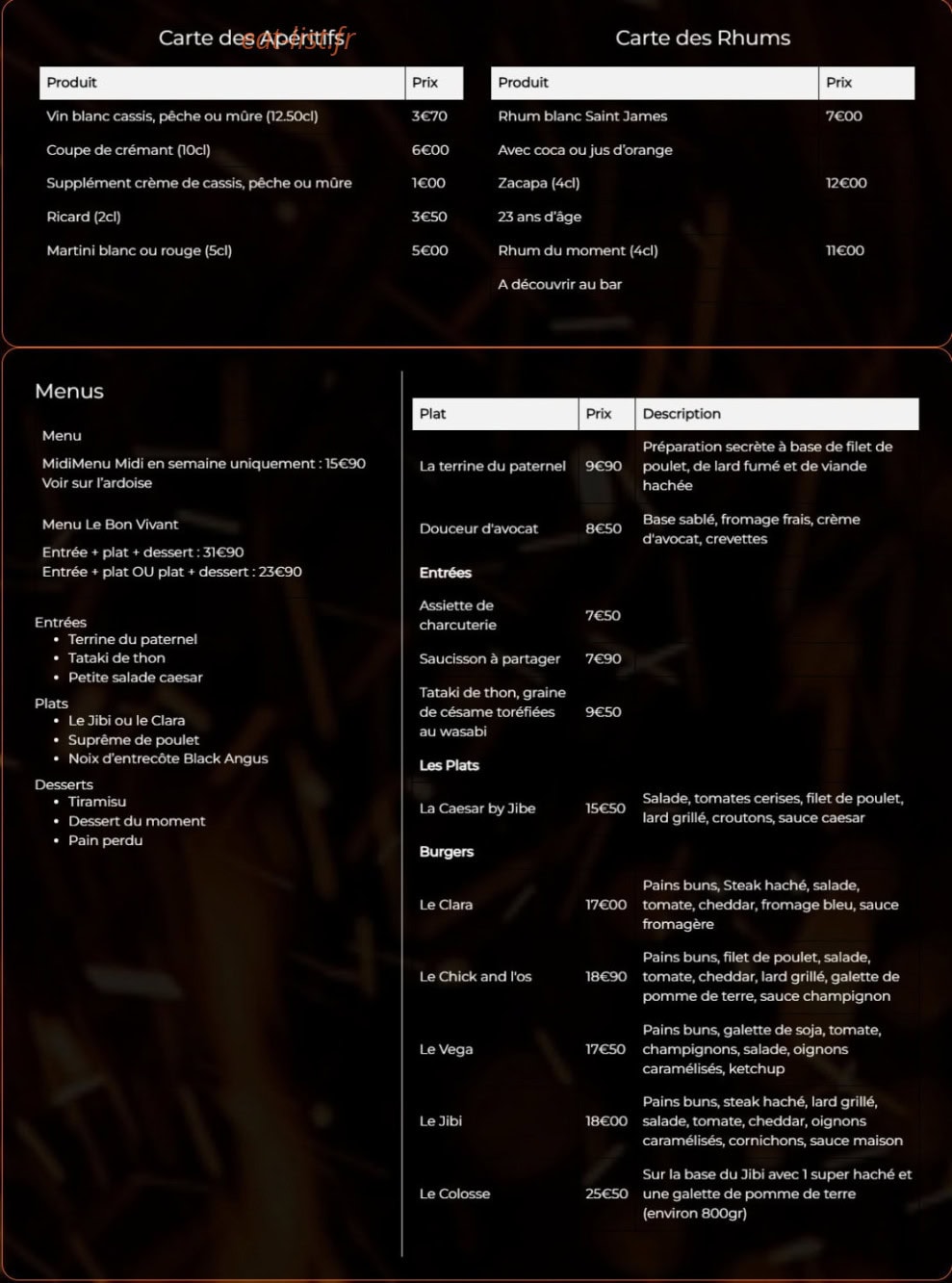 Carte et menu de Jibe & L'Os à Saint Hilaire de Brethmas — Les plats, menus et apéritifs, ...