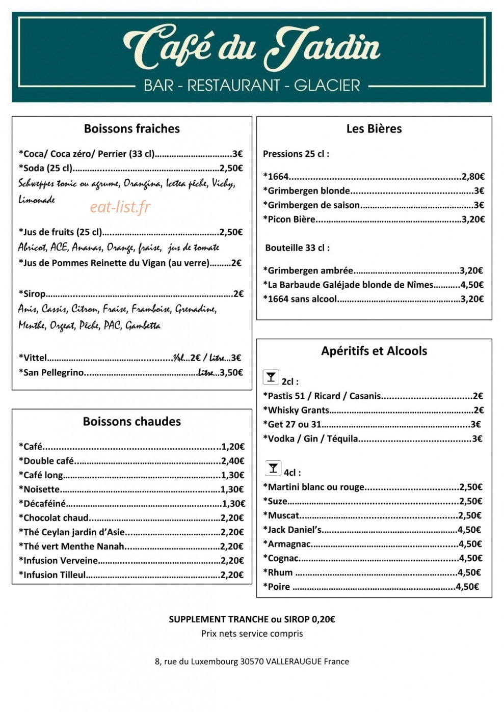 Café du Jardin — carte page 2