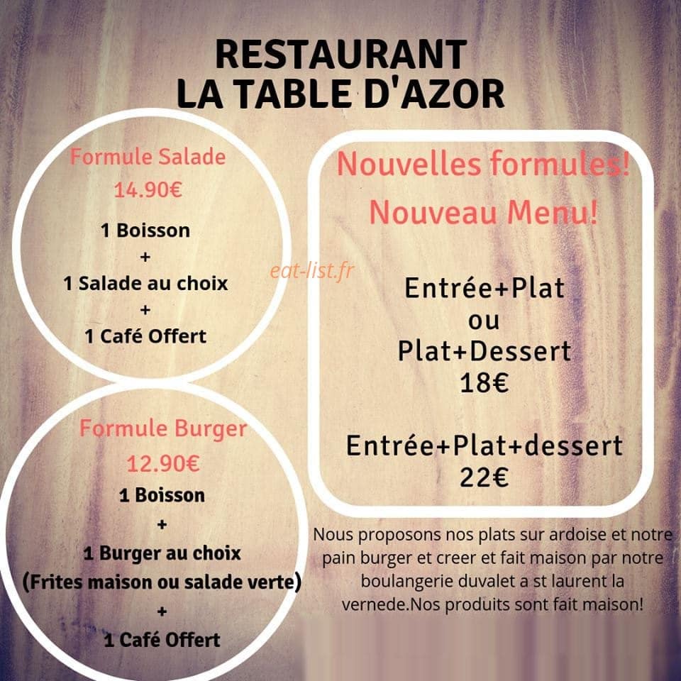 La Table d'Azor — carte page 1