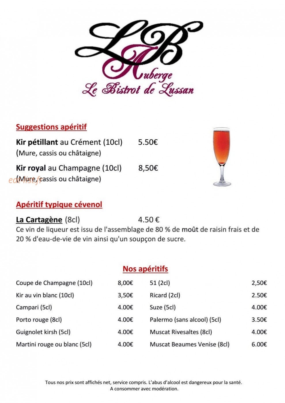 Le Bistrot de Lussan — carte page 1