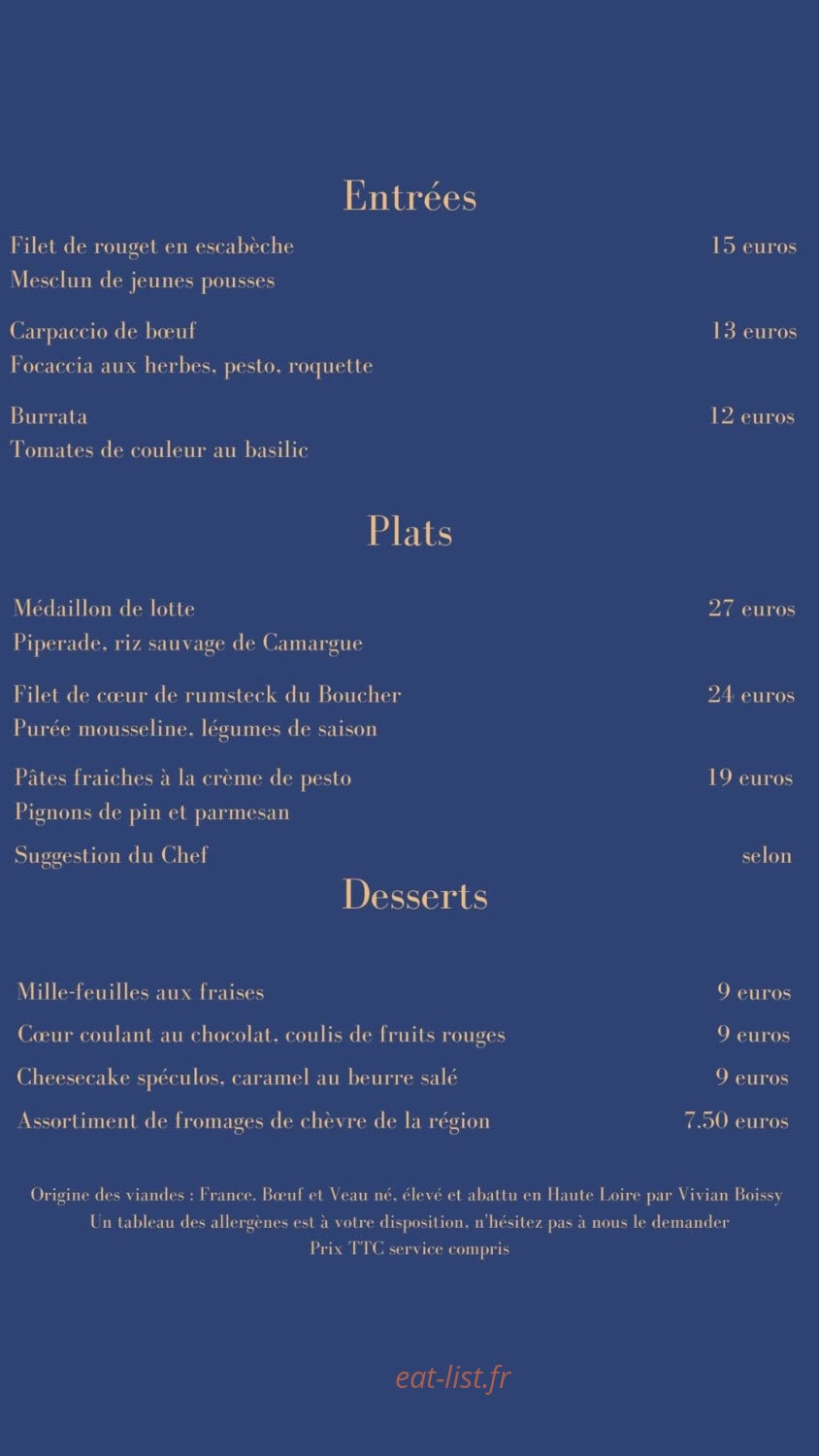 Le bistrot de Jules — carte page 1