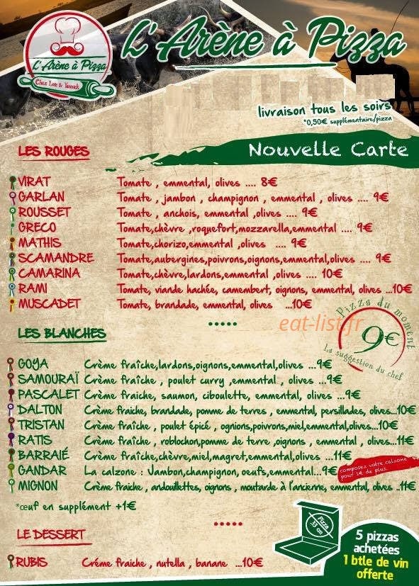 L' Arène à pizza — carte page 1