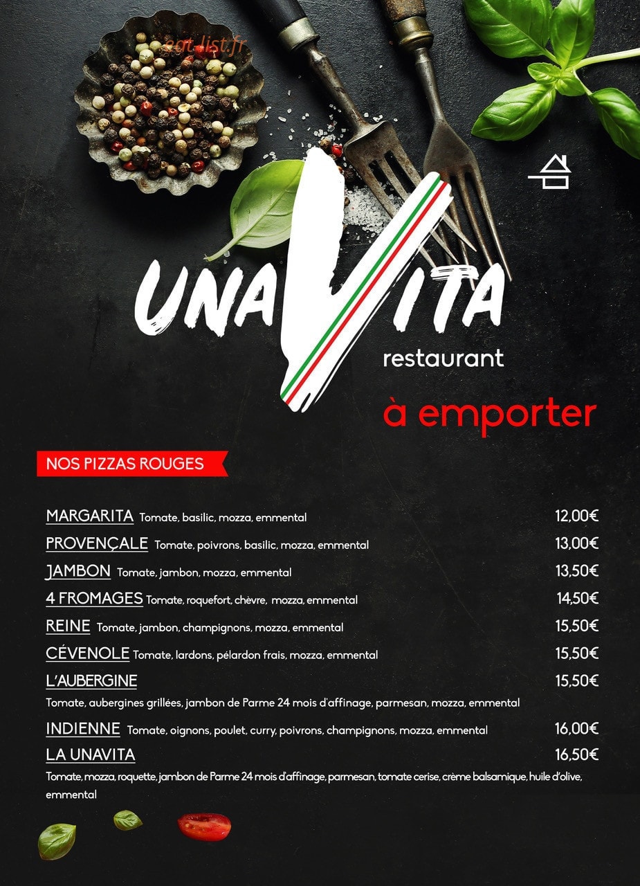 Carte et menu de Unavita à Vestric et Candiac — Les pizzas rouges