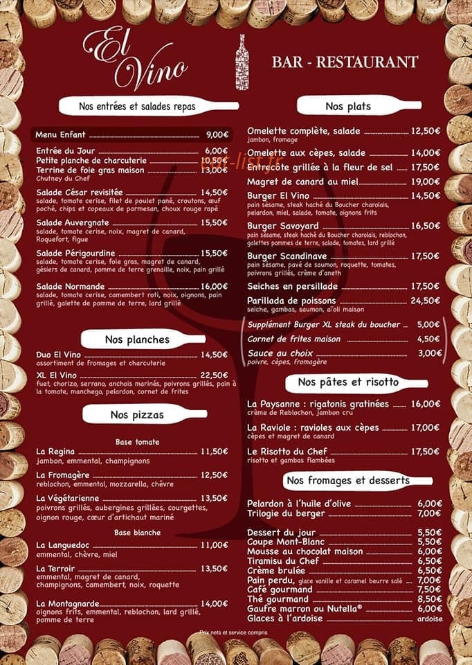 El Vino — carte page 1