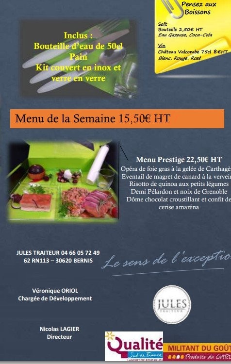 Jules Traiteur — carte page 1
