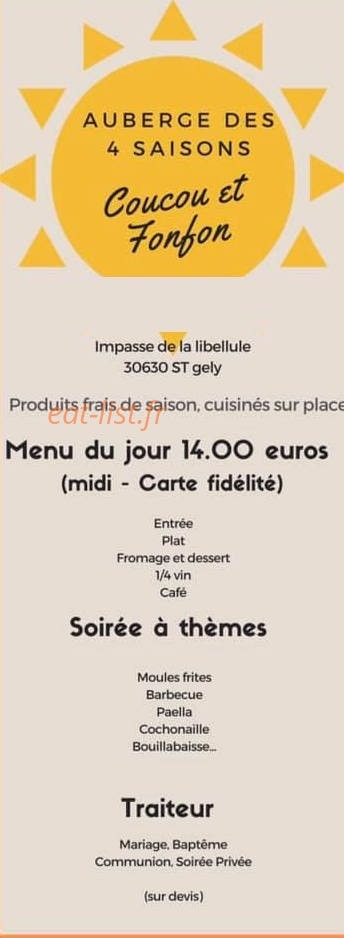 Auberge des 4 Saisons — carte page 1