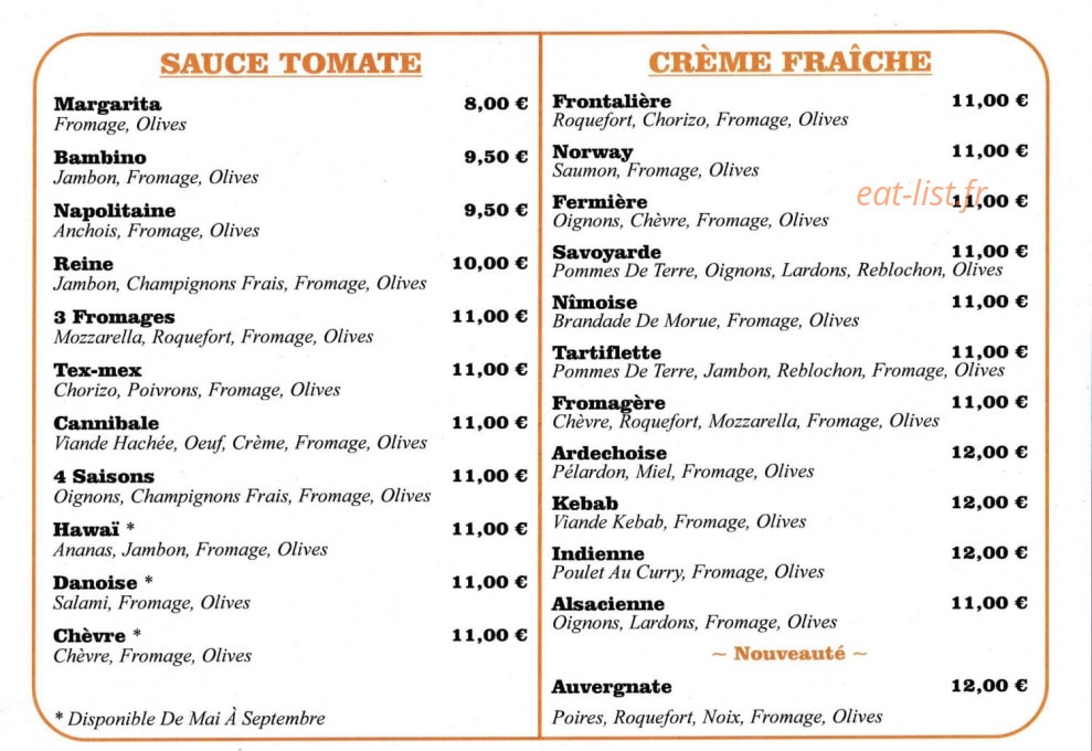 Pizza Benoît — carte page 2