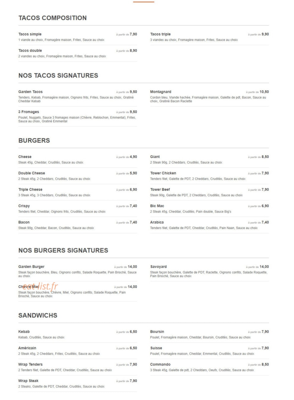 Garden Tacos — carte page 1