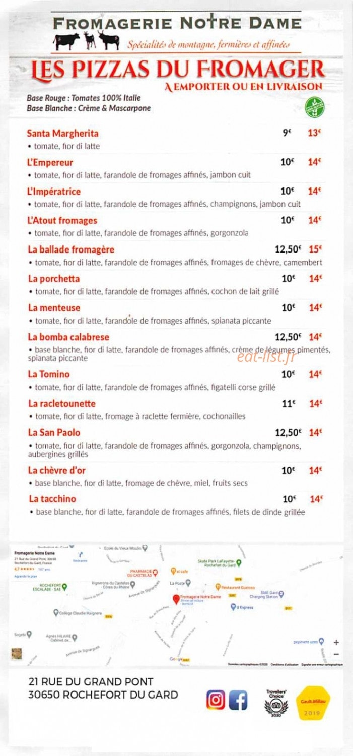 Fromagerie notre Dame — carte page 1