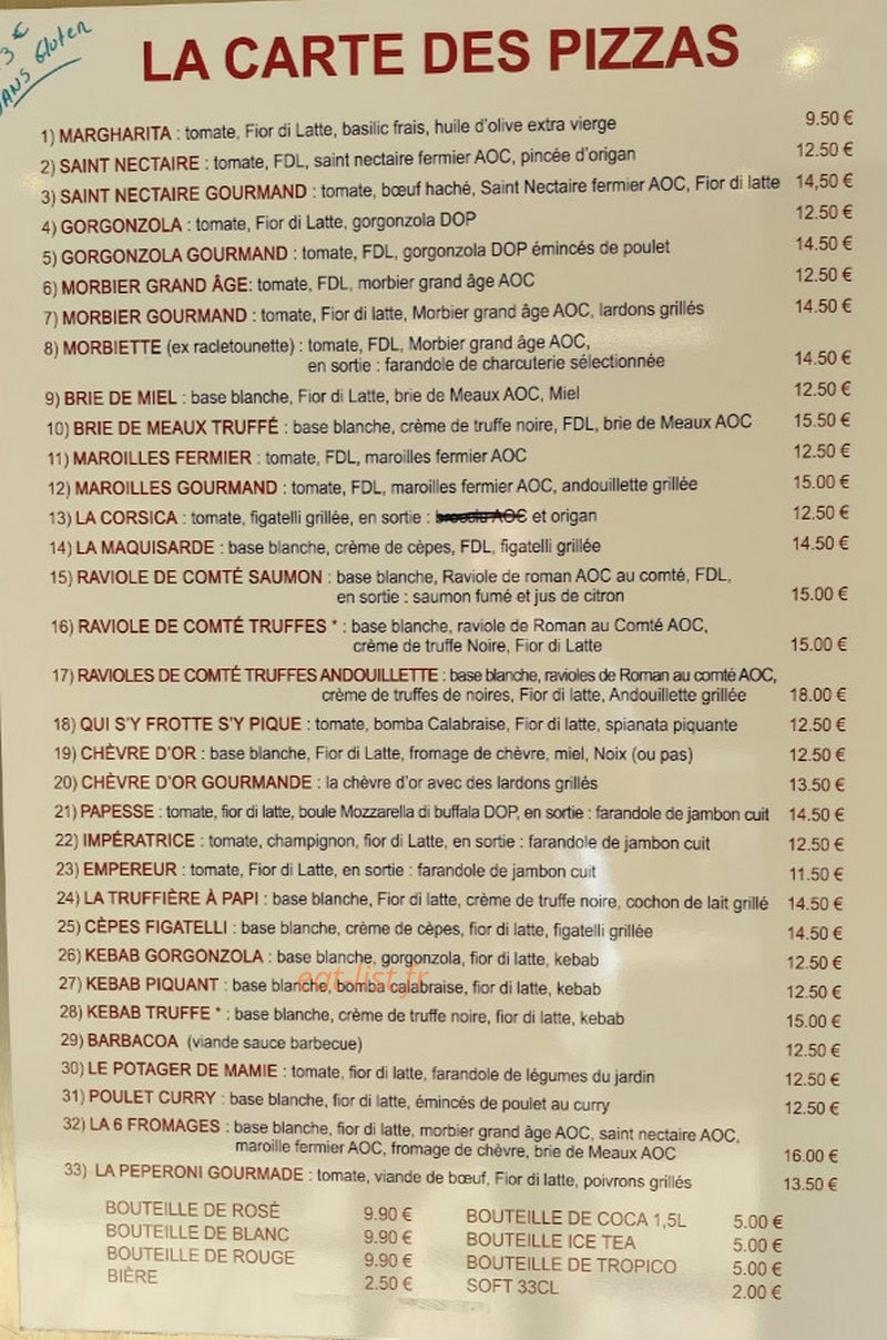 Les Pizzas Du Fromager — carte page 1