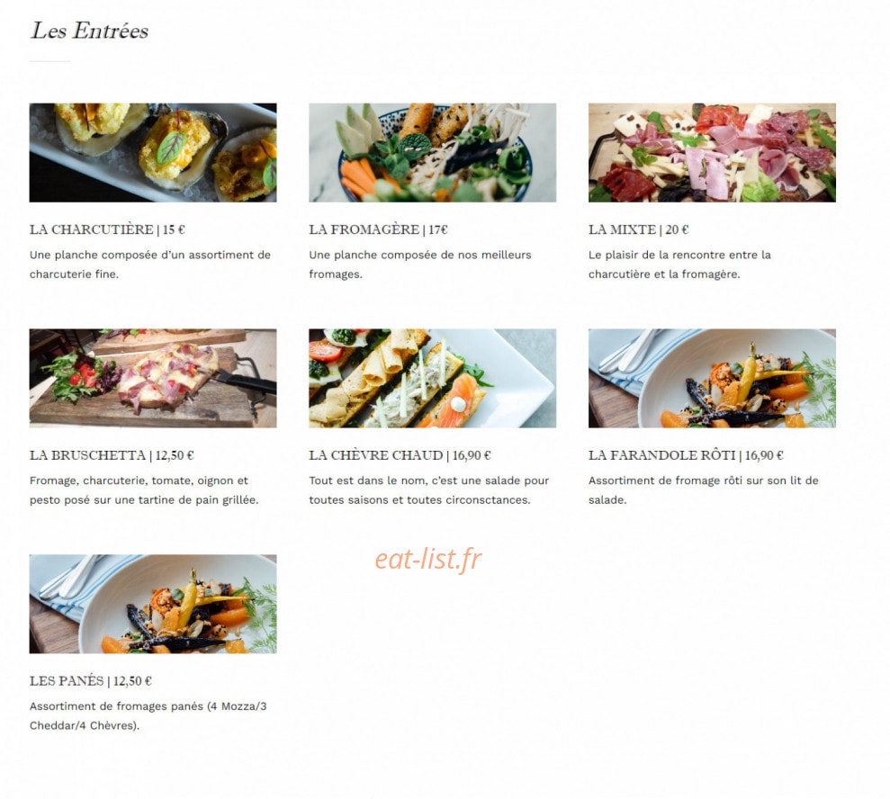 Les Tables du Fromager — carte page 1