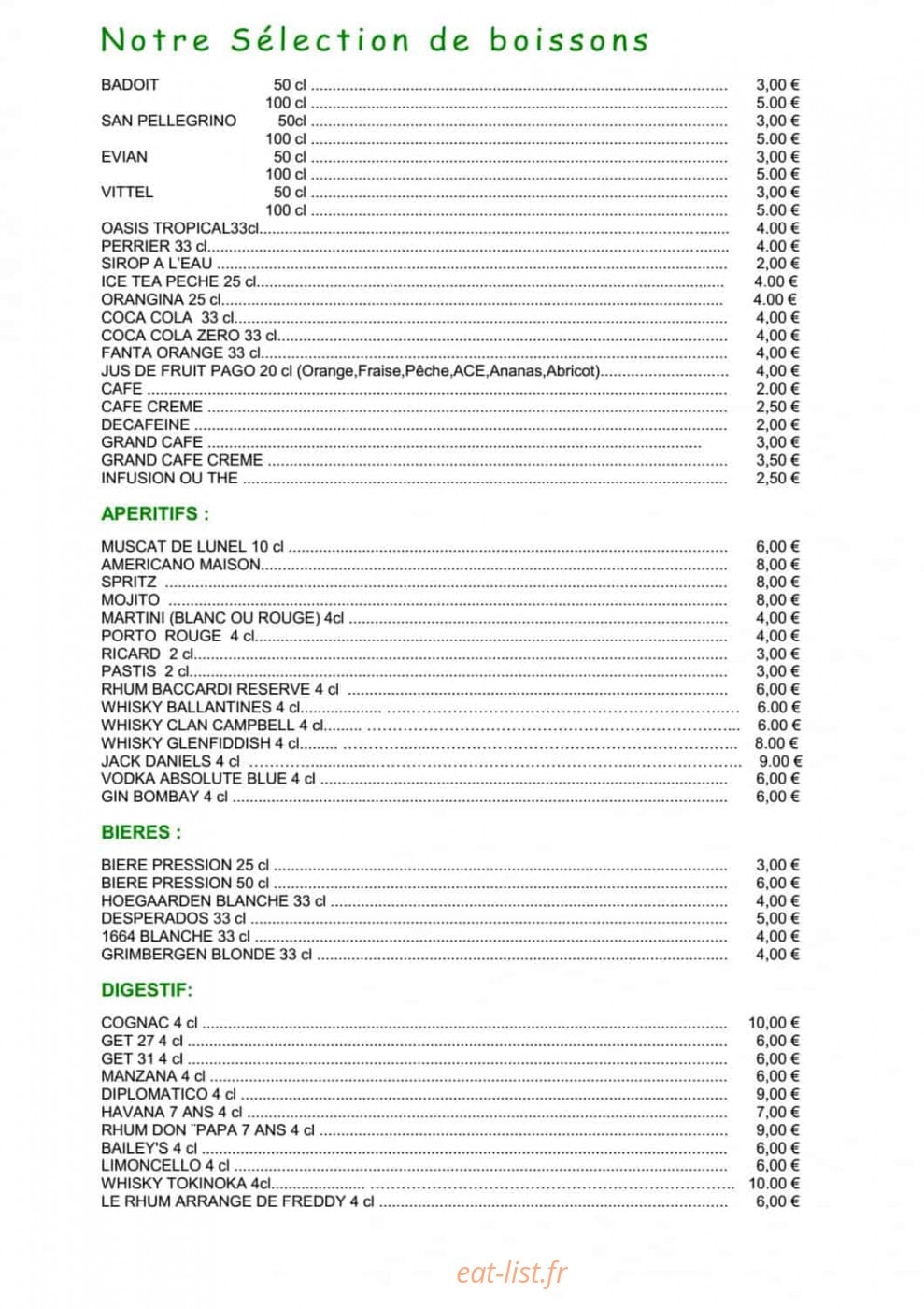 Carte et menu de Hôtel O'Banel à Gallargues le Montueux — les boissons