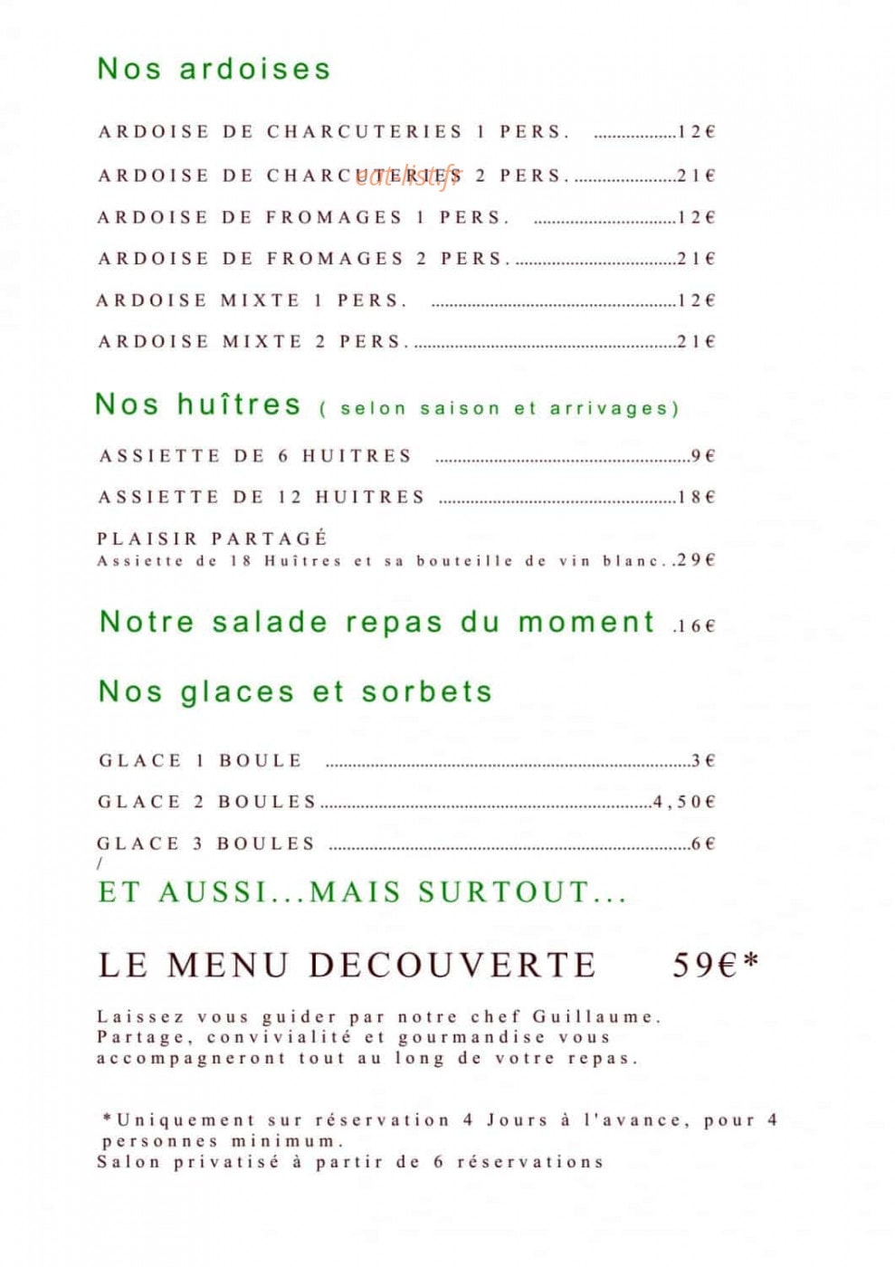 Carte et menu de Hôtel O'Banel à Gallargues le Montueux — les ardoises et hutres,...