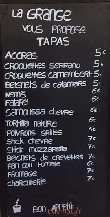Carte et menu de La grange d'aigues-vives à Aigues Vives — Les tapas