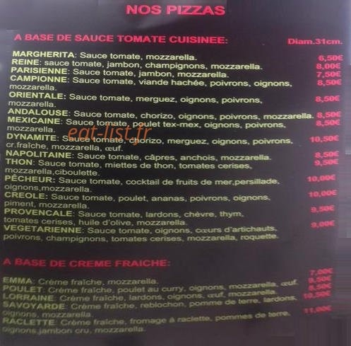Carte et menu de La pizza d'Orélie1 à Montaren et Saint Mediers — Pizzas