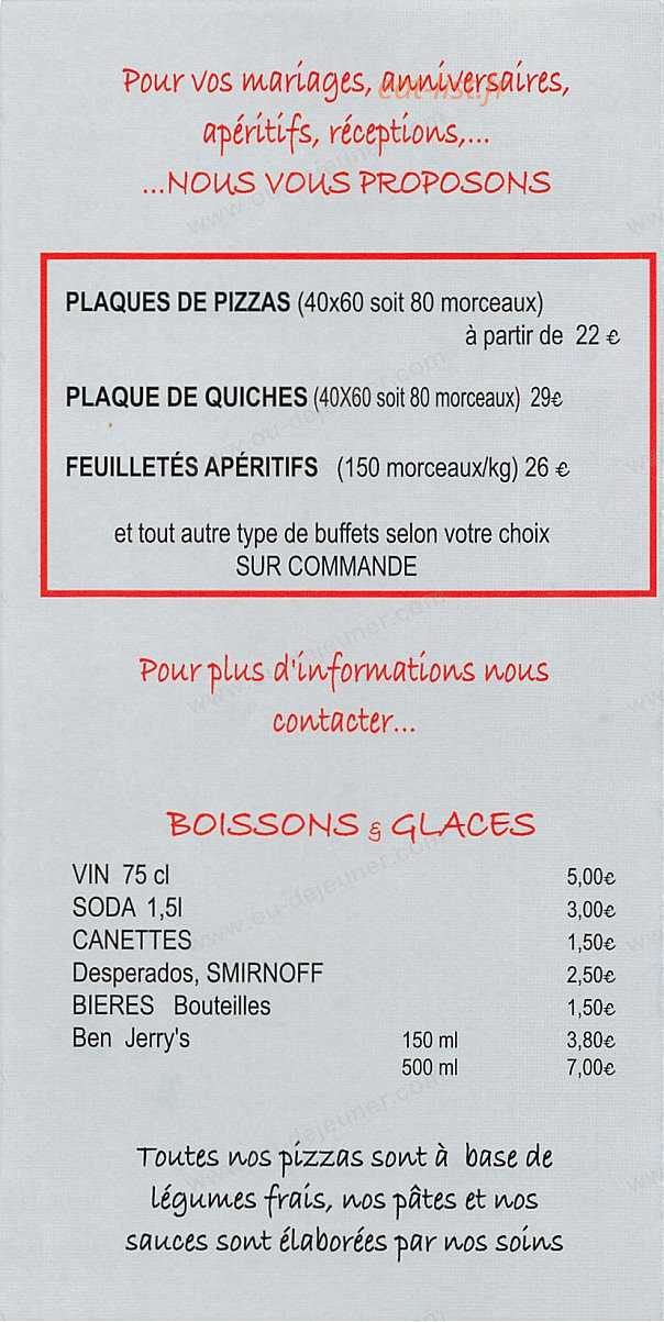 Carte et menu de La Saint Quentinoise à Saint Quentin la Poterie — Boissons et autres informations
