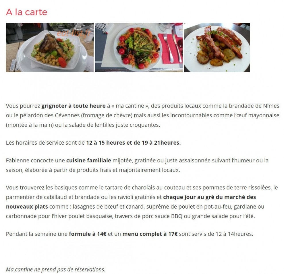 Ma Cantine — carte page 1