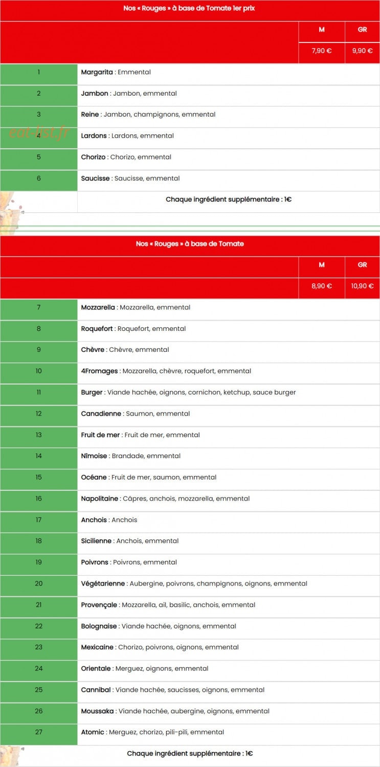 Pizza Drive — carte page 2