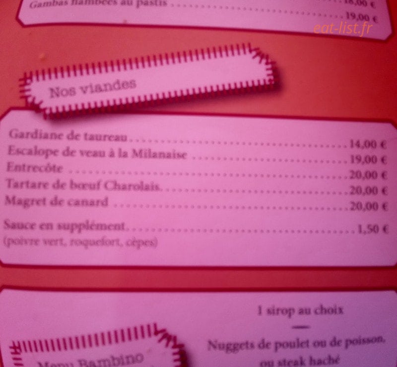Chez Tony — carte page 1