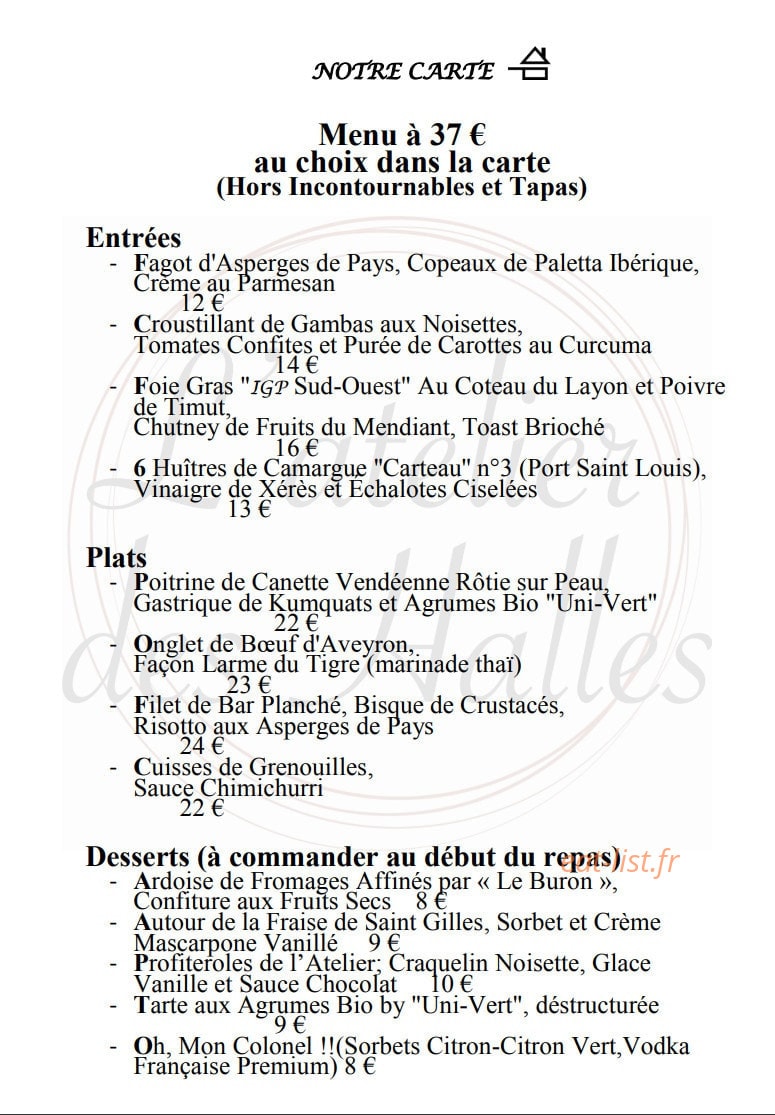 L'atelier des Halles — carte page 1