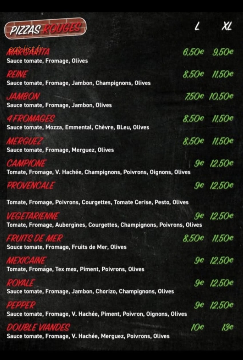 Bar à pizzas — carte page 2