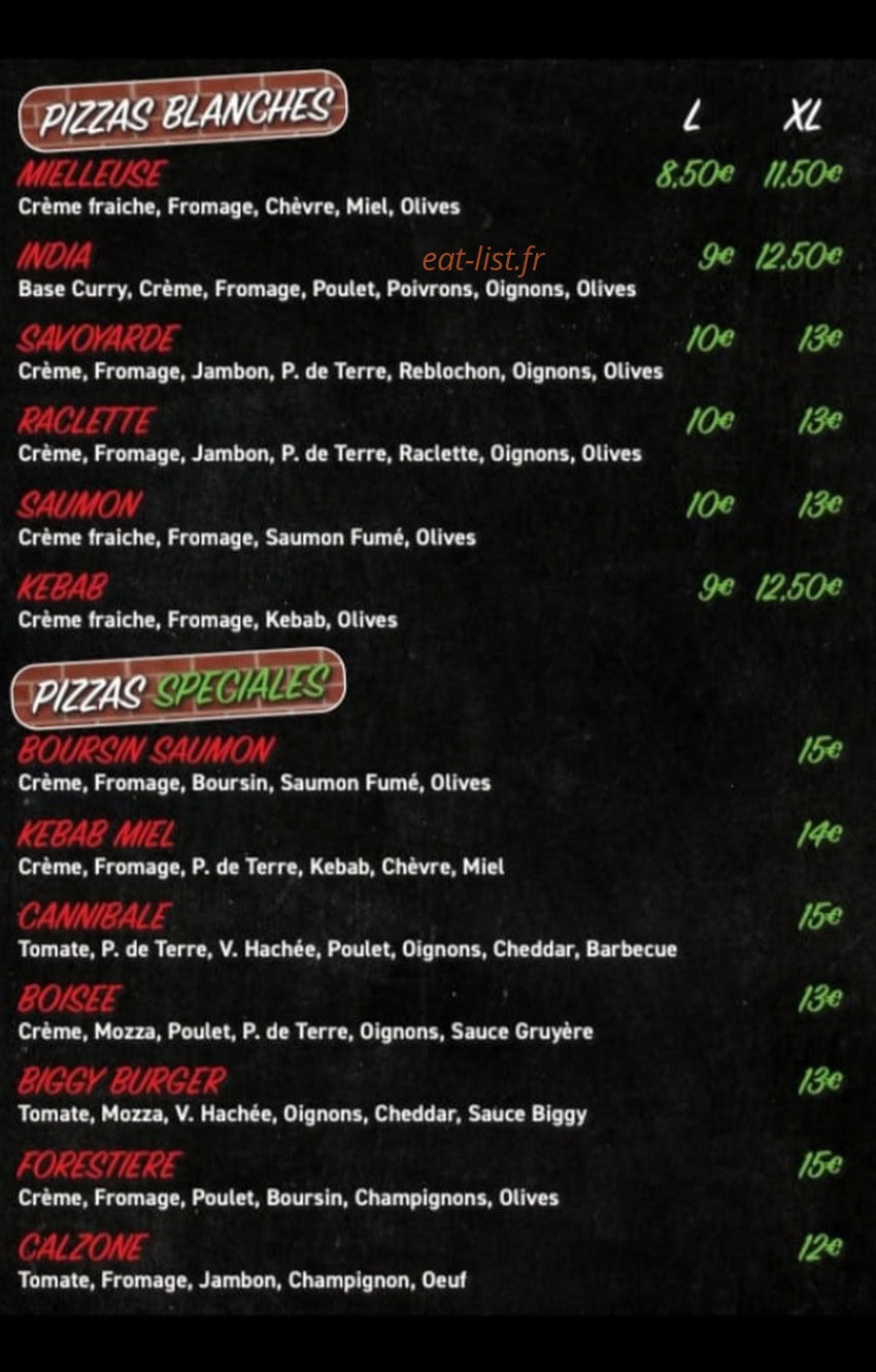 Bar à pizzas — carte page 3