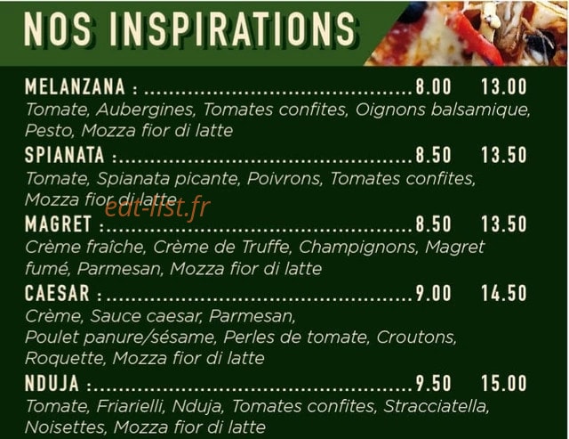 Planete Pizzas — carte page 1