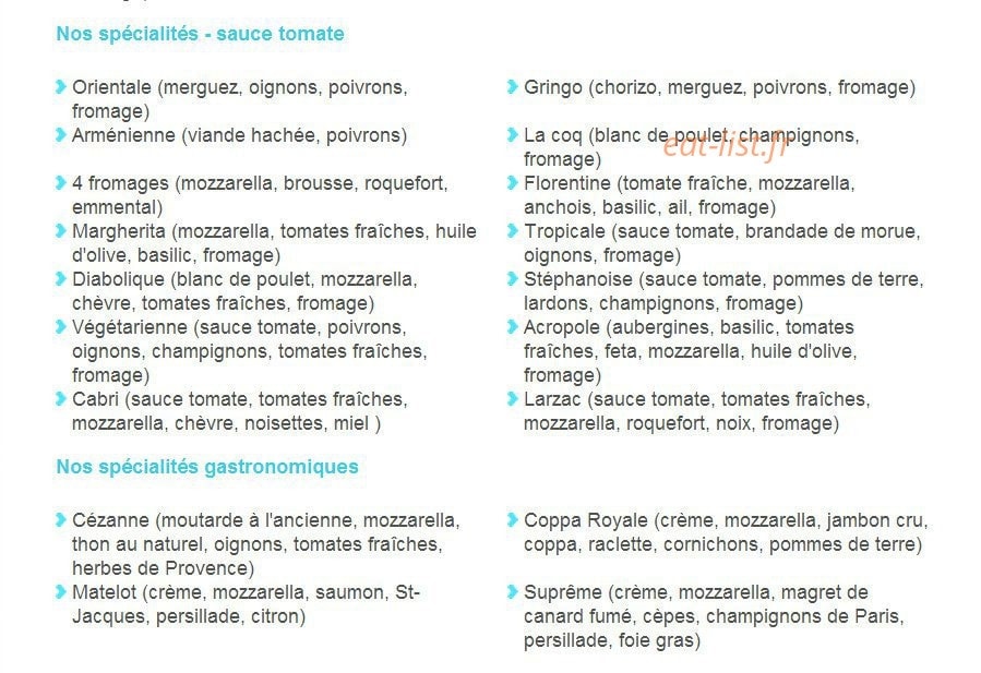 La Tour de Pizz' — carte page 2